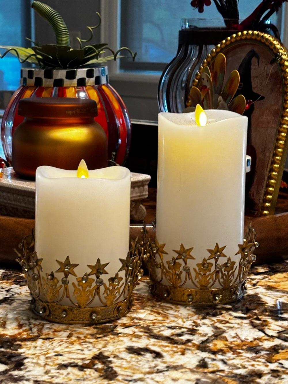 Anthropologie terrain S/of 2 Gold, metal and rhinestone candleholders
